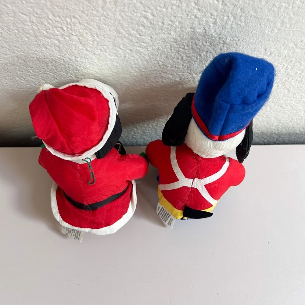 Vintage Snoopy Peanuts Christmas Tree Ornaments Plush set of two, Santa, Soldier